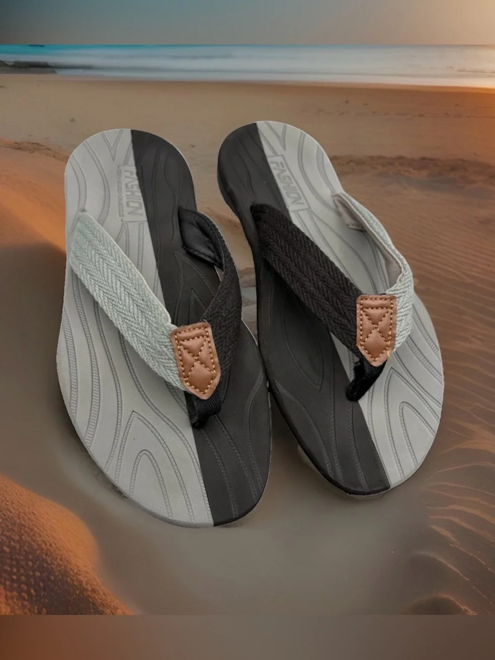Mens Flip Flops Sandals Size 12 Gray Black Casual Thong Slides